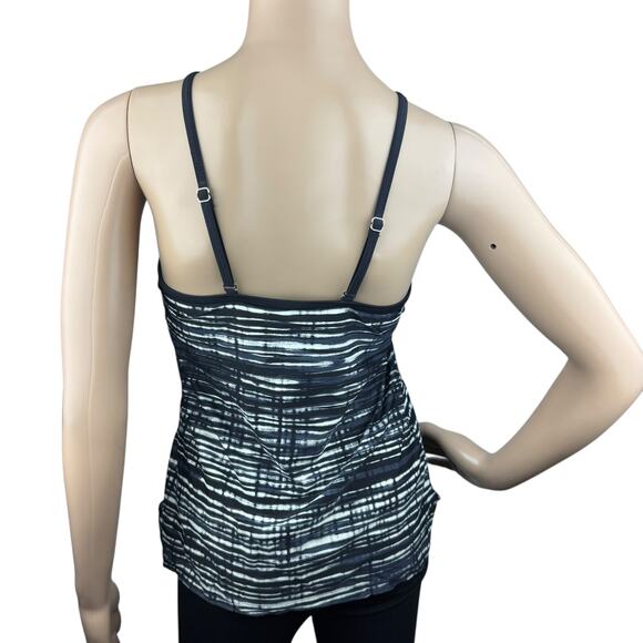 Free Country Black Striped Built-in Bra Spaghetti Strap Tankini Swim Top Size S - Picture 5 of 5